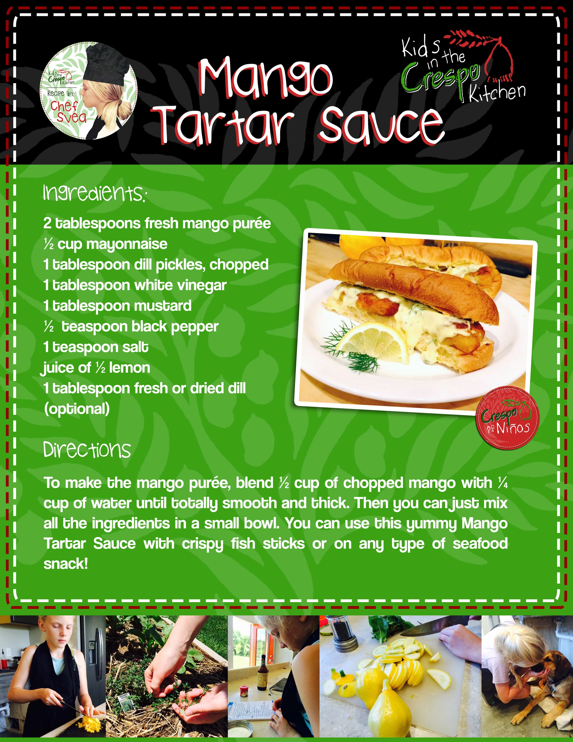 Original illustrated Mango Tartar Sauce recipe card with ingredients and instructions