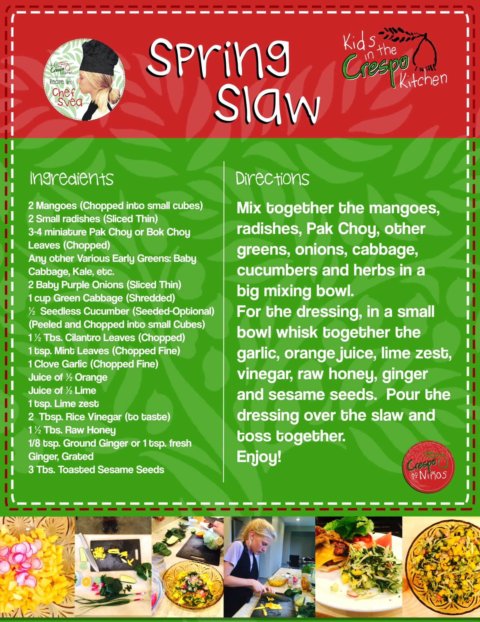 Original illustrated Mango Slaw recipe card with ingredients and instructions
