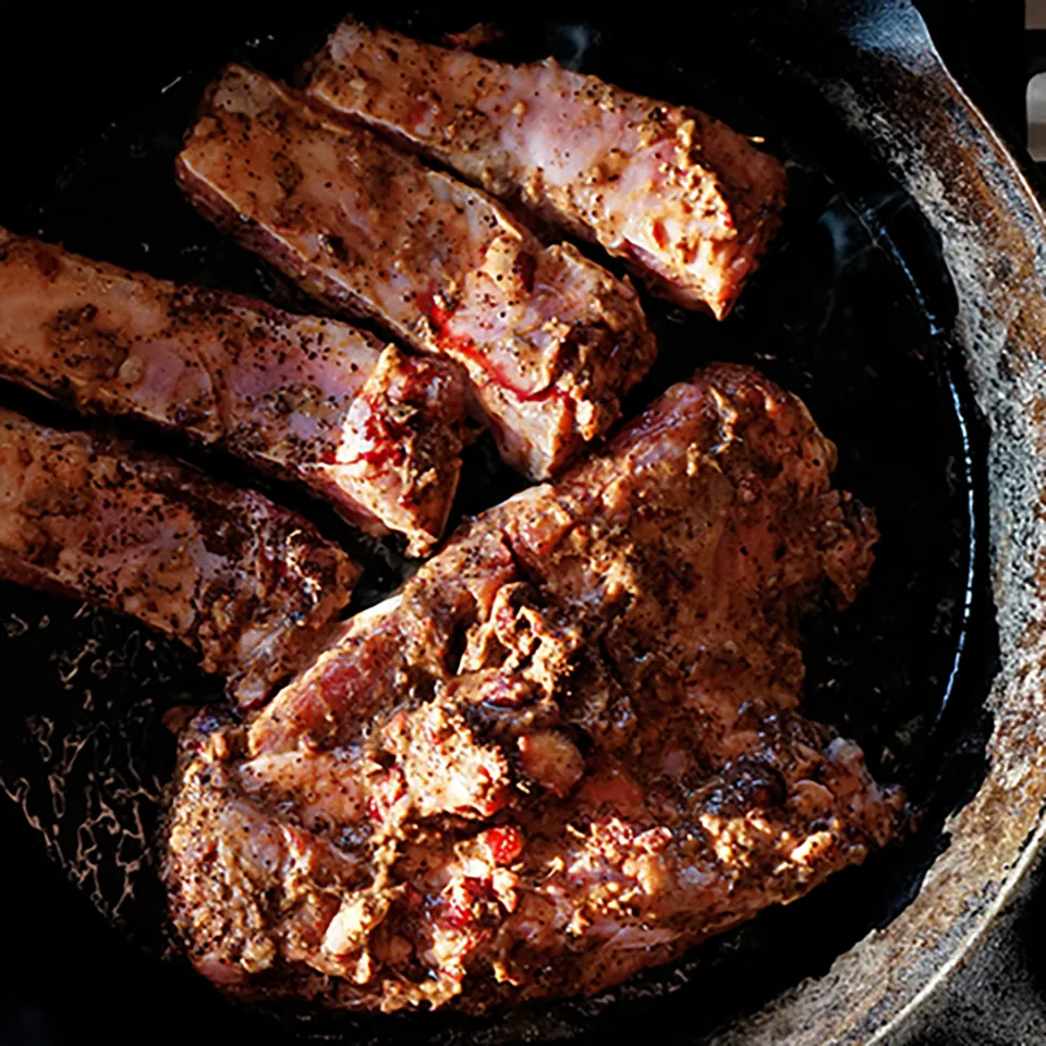 Coffee, Cranberry Rubbed, Mango Braised Short Ribs