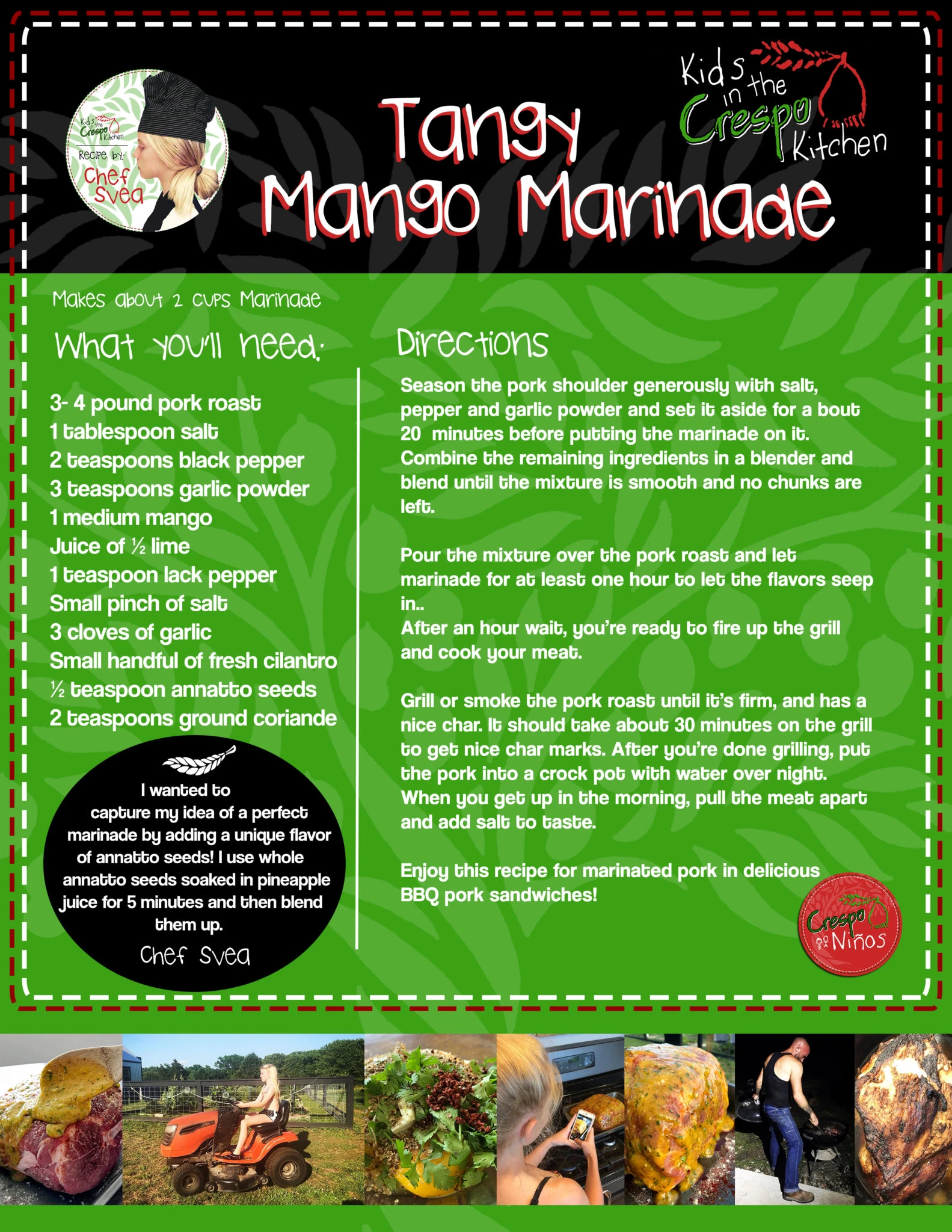 Original illustrated Tangy Mango Marinade recipe card with ingredients and instructions
