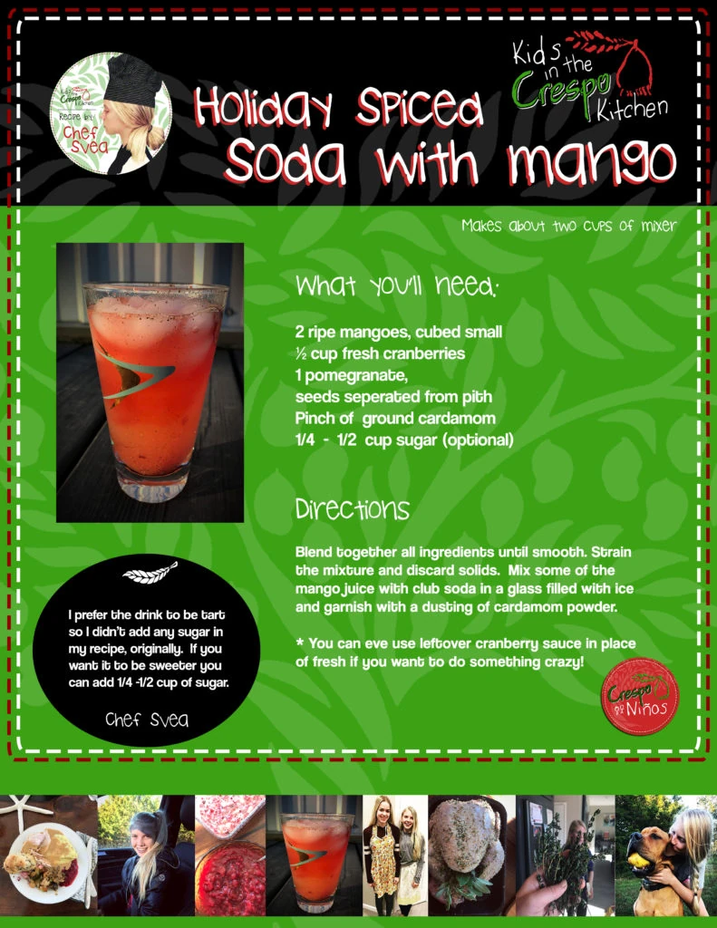 Original ilustrado Soda picada de vacaciones con tarjeta de receta Mango con ingredientes e instrucciones